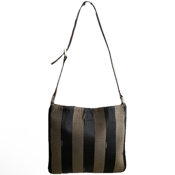 Authentic FENDI Pequin Crossbody Messenger Bag Brown Striped Canvas Vintage - Picture 2 of 13